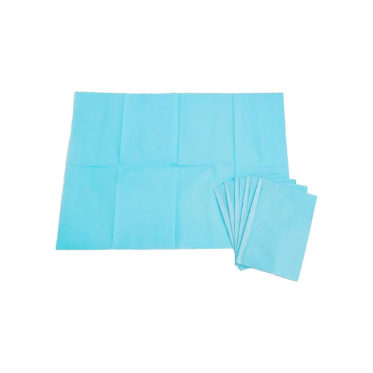 Vista extendida de babero servilleta desechable Cranberry, mostrando su diseño de capas absorbentes e impermeables para procedimientos odontológicos y estéticos. Distribuido por Klinetix.