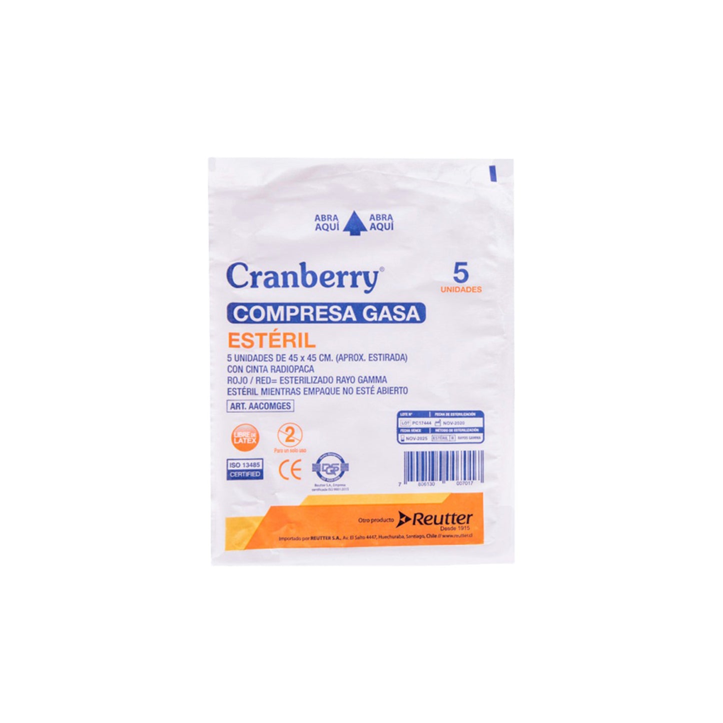 Compresa de Gasa Estéril Cranberry 45x45 cm