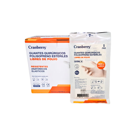 Guantes Quirúrgico Polisopreno esteriles libres de polvo Cranberry
