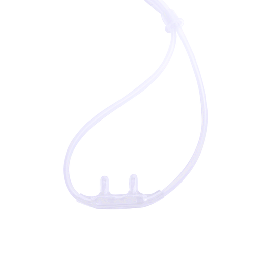 Conexión universal de la naricera Cranberry ajustada a un vaso humidificador de oxígeno.