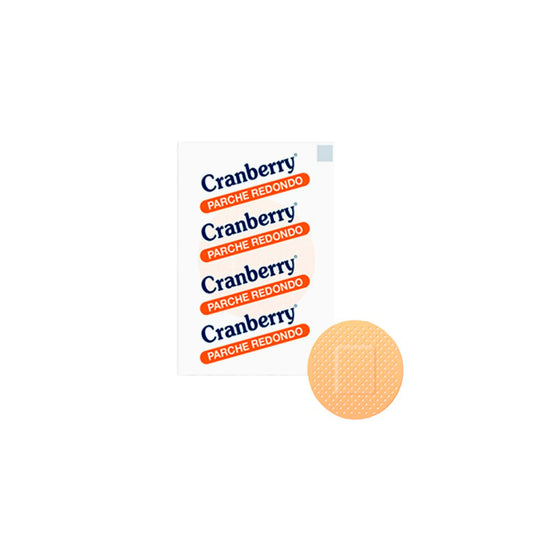 Parche curita redondo Cranberry para punciones, vacunas e inyecciones, con adhesivo hipoalergénico, distribuido por Klinetix.