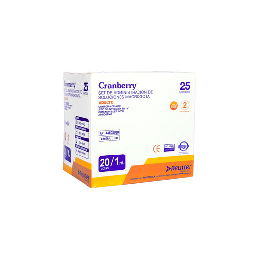 Set de Administración de Soluciones Endovenosas Cranberry – Macrogota con Toma de Aire