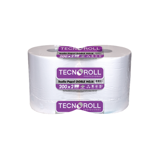 Toalla de Papel Absorbente Doble Hoja Tecnoroll – 2 Rollos x 200 m