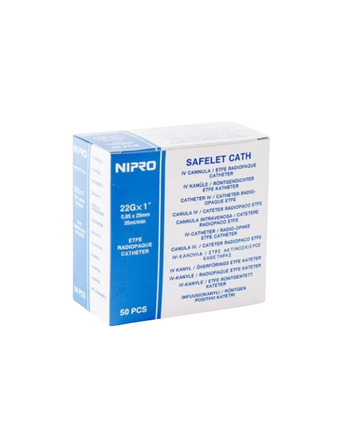 Catéter Intravenoso 22G × 1” Radiópaco ETFE | Caja 50 un | Nipro