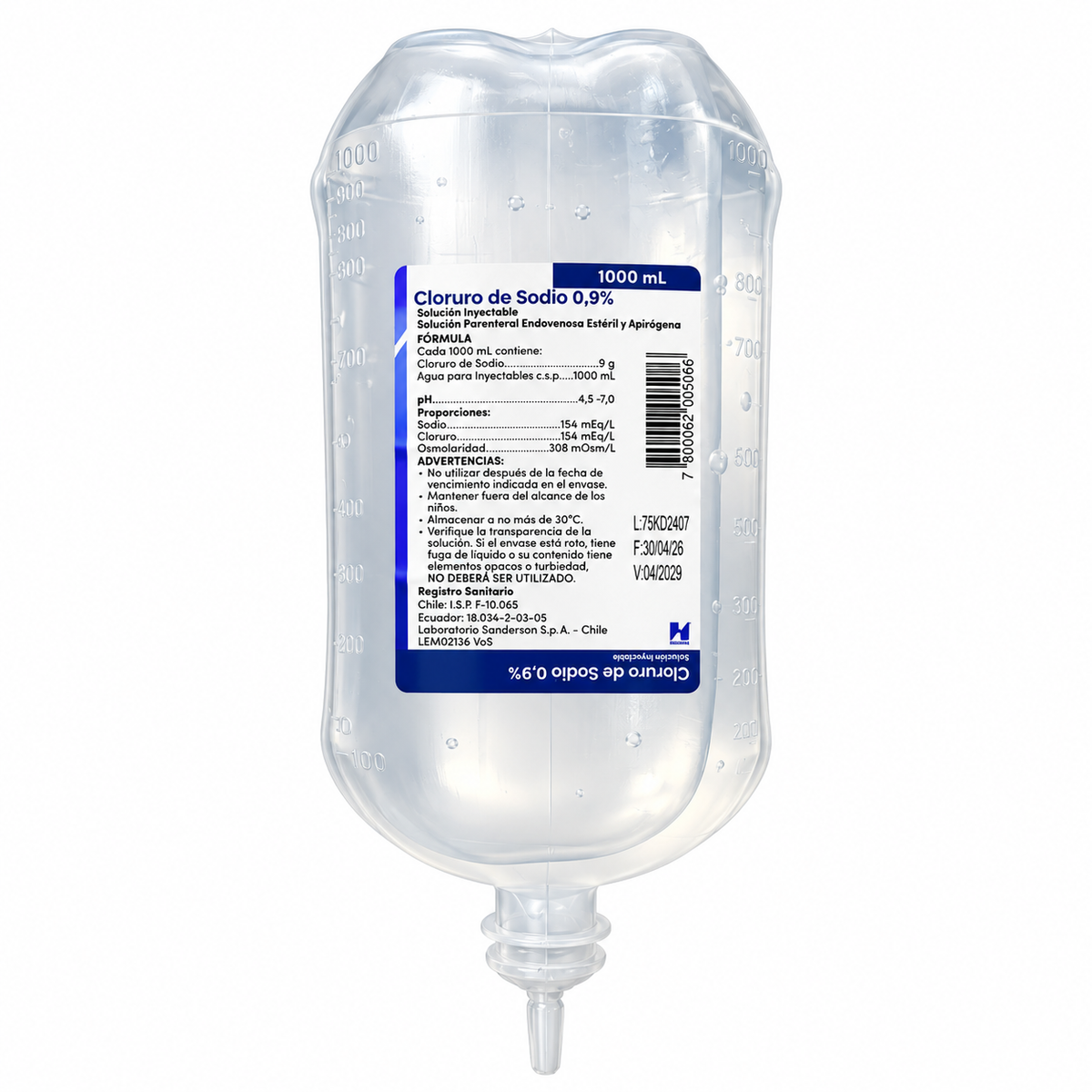 Suero Fisiológico 0,9% | 1 unidad | Lab. Sanderson