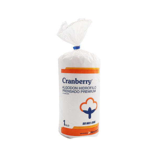 Paquete de 1kg de algodón hidrófilo prensado premium Cranberry en su envoltorio protector.
