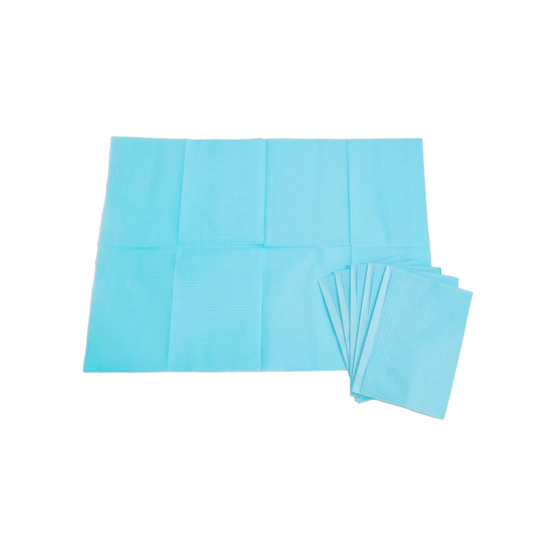 Vista extendida de babero servilleta desechable Cranberry, mostrando su diseño de capas absorbentes e impermeables para procedimientos odontológicos y estéticos. Distribuido por Klinetix.