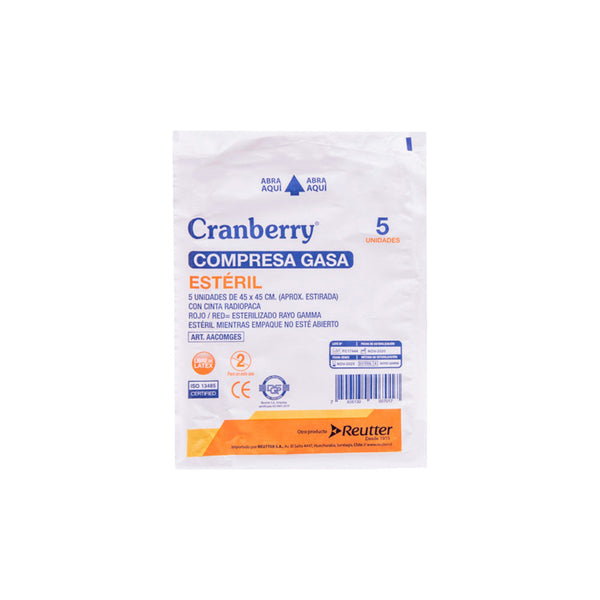  Compresa Gasa 45x45 cm Cranberry - Radiopaca - Paquete 5 un.