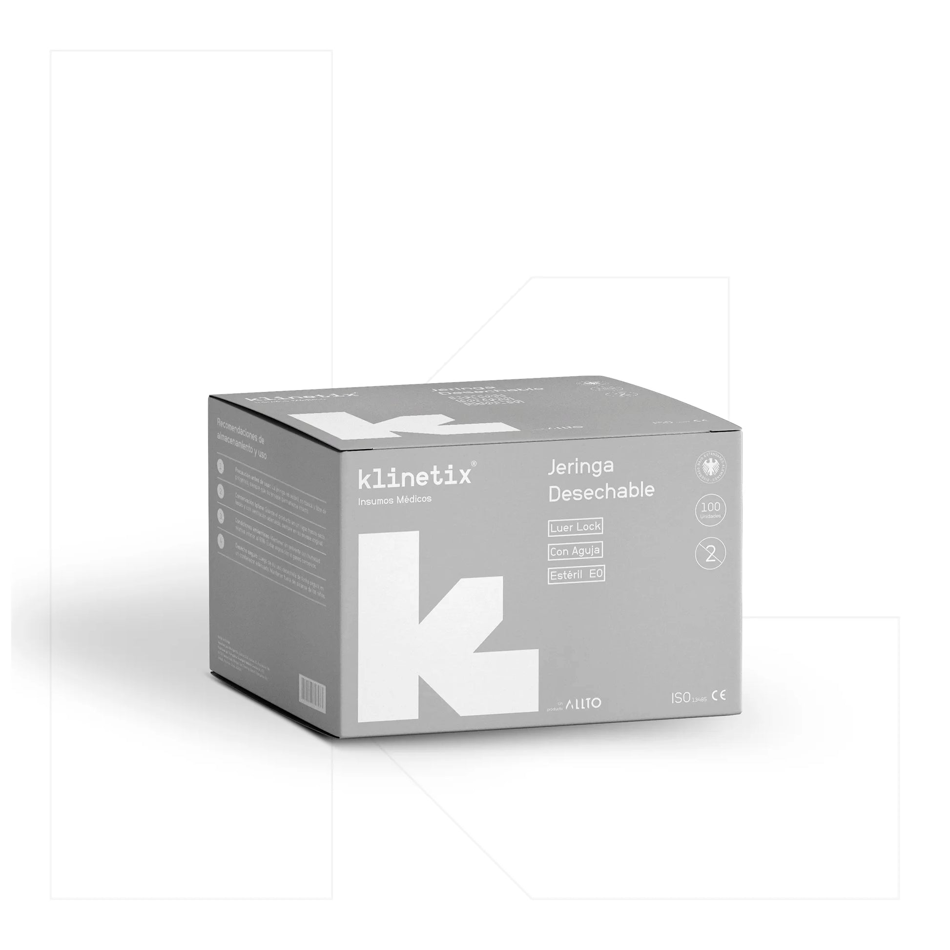 Jeringa estéril Klinetix con sistema Luer Lock y aguja, ideal para administración de medicamentos sin fugas ni riesgos.