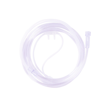 Primer plano de las puntas nasales suaves y flexibles de la cánula nasal Cranberry para adultos.