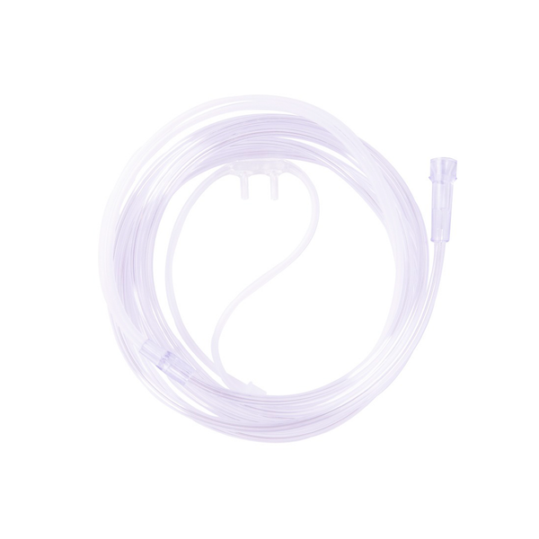 Primer plano de las puntas nasales suaves y flexibles de la cánula nasal Cranberry para adultos.