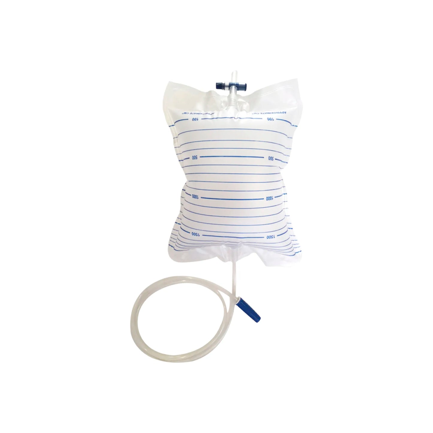 Bolsa recolectora de orina para adulto de 2 litros con escala graduada, manguera flexible y conectores de grado médico, distribuida por Klinetix.