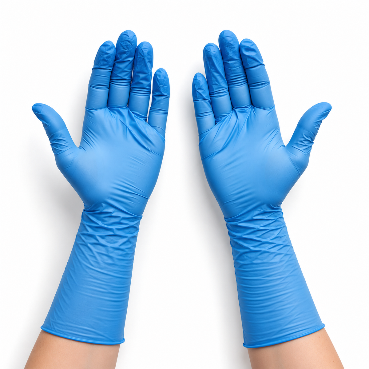 Detalle de la caja dispensadora de 100 guantes de nitrilo azul alto riesgo Klinetix
