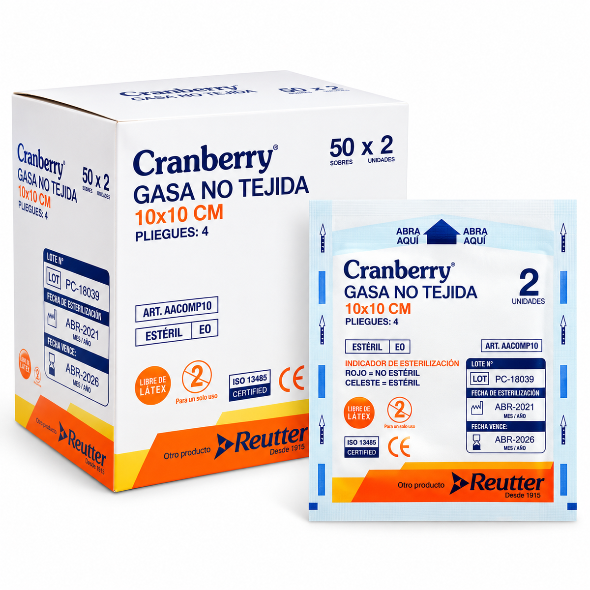 Gasa Estéril No Tejida | Caja 50 × 2 un | Cranberry