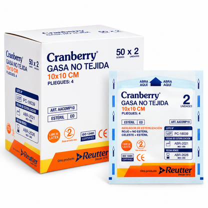 Gasa Estéril No Tejida | Caja 50 × 2 un | Cranberry