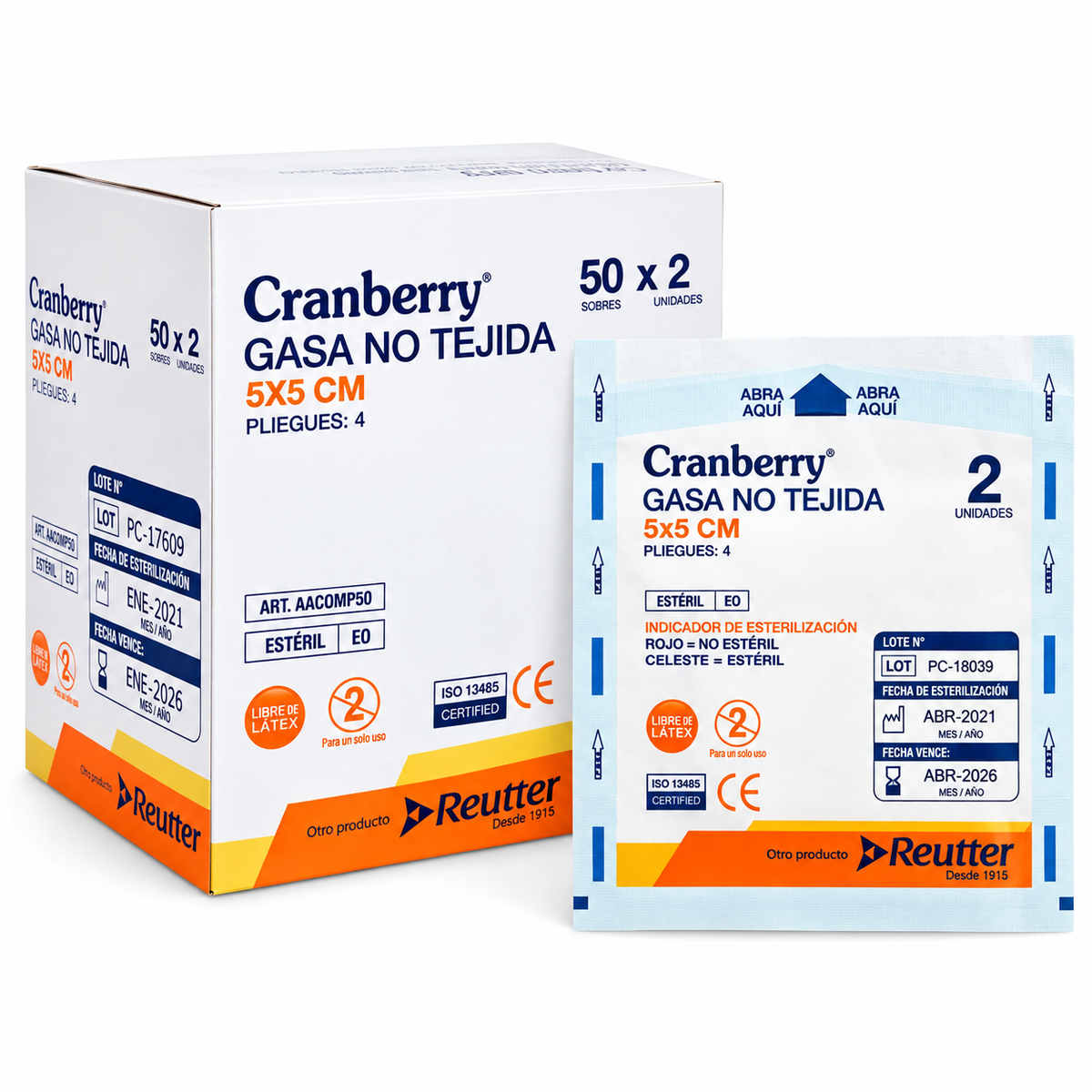 Gasa Estéril No Tejida | Caja 50 × 2 un | Cranberry
