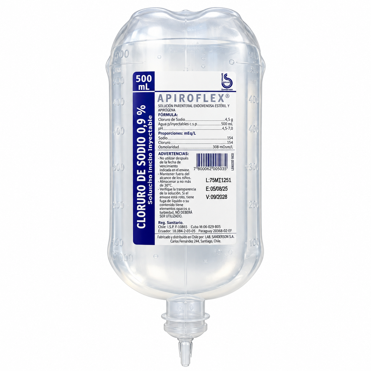 Suero Fisiológico 0,9% | 1 unidad | Lab. Sanderson